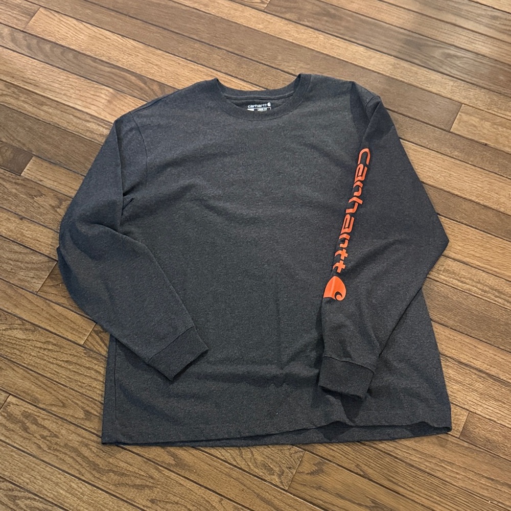 Carhartt Charcoal Long Sleeve Tee with Orange Logo